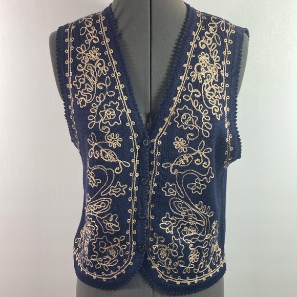 I.V.Y. Other - I.V.Y. Collection Vest Women Size M Navy & Tan Button Front